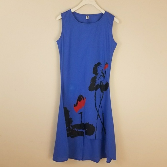 Eye-Catching Unique Blue w/Bold Print Dress - Picture 2 of 5